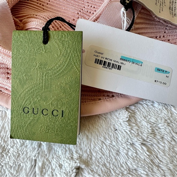 NWT Gucci GG crochet bucket hat leather-trimmed pink main image 6